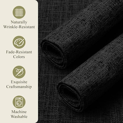 KXN Placemats Set of 6, Dual-Layer Thickened Faux Linen Table Mats, Heat Resistant & Wrinkle-Free, Machine Washable Cloth Place Mats for Kitchen Dining Indoor Outdoor (Black)