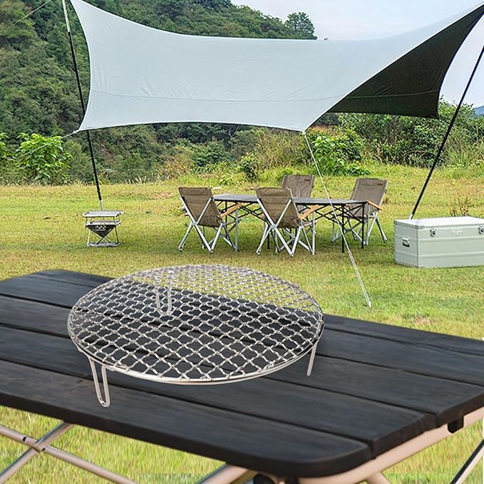 Stainless Steel BBQ Grill Grid with Legs, Round Grid Cooking Net, Even Heating for Outdoor Camping and Home Barbecue(25cm)