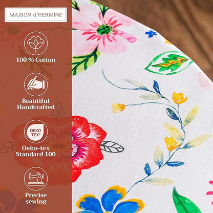 Maison d' Hermine Table Cloth Round Table 100% Cotton 63 Inches Tablecloth Reusable Decorative for Dining Room, Farmhouse, Home, Party, Festive & Wedding Spring Summer - Happy Florals - Sweety