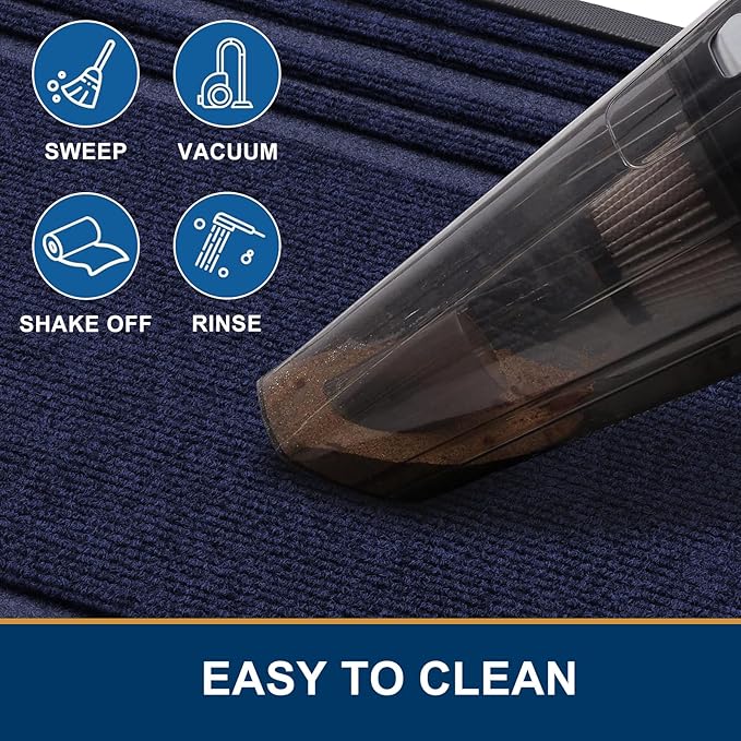 Buganda Front Door Mat Indoor Outdoor Entrance, Non-Slip Natural Rubber Doormats, Easy Clean, Low Profile, Dirt Trapper Entryway Floor Mats for Outside, Garages and Patios, 29.5x17, Navy