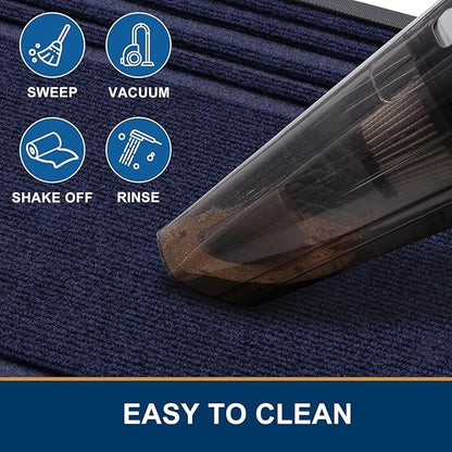 Buganda Front Door Mat Indoor Outdoor Entrance, Non-Slip Natural Rubber Doormats, Easy Clean, Low Profile, Dirt Trapper Entryway Floor Mats for Outside, Garages and Patios, 29.5x17, Navy
