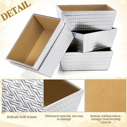 Wonderjune 20 Pcs Valentines Day Gift Baskets Empty To Fill Baskets For Gifts Empty With Gift Bag Bow Valentines Gifts Storage Basket Bulk for Wedding Party Wrapping(Diagonal Silver)