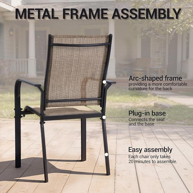 Patio Chairs Set of 4, Stackable Outdoor Dining Chairs, All Weather Breathable - Image 7