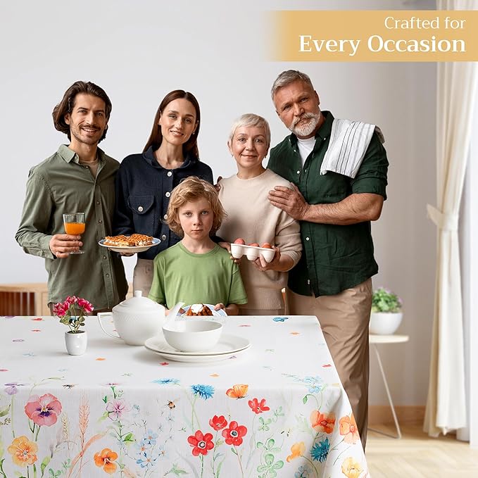 Maison d' Hermine Table Cloth Rectangle Table 100% Cotton 70 x 140 Inches Tablecloth Reusable Decorative for Dining Room, Farmhouse, Home, Party, Festive & Wedding Spring Summer - Summer Whisper