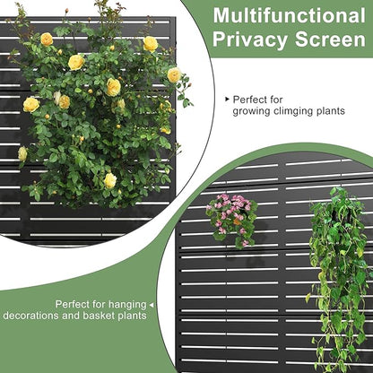 Casaphoria Metal Privacy Screen 72" H x 45" W, 2 Pack Outdoor Freestanding Decorative Divider for Patio & Garden with Stable Base, Black-Louvered