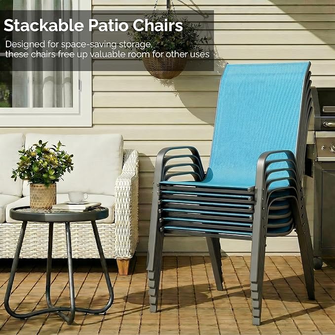 MAMIZO Patio Dining Chairs, Stackable Textilene Chair Set of 8, Sky Blue | - Image 7
