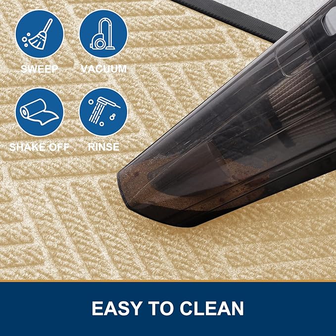 Smiry Front Door Mat Outside Entrance, Heavy Duty Outdoor Indoor Natural Rubber Doormat, Non Slip, Trap Dirt and Moisture, Easy Clean, Low Profile Patio Porch Entryway Mat, 35x23, Beige