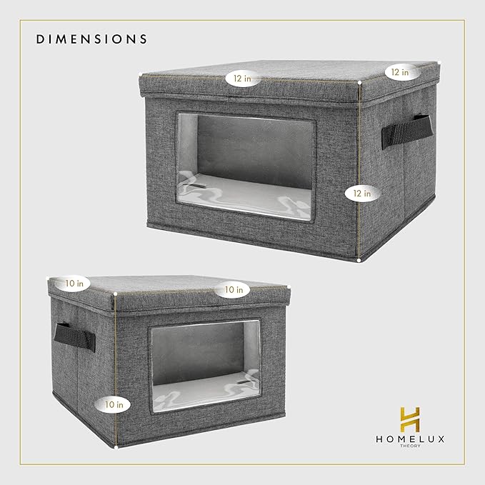 HOMELUX THEORY Plate Storage Box, 2pc 10"x8" Light Gray Hard Shell China Storage Containers, Kitchen Storage Bins With Lids, Heavy Duty Moving Box with Handles for Dishes, Dinner Plate & Dinnerware