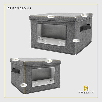 HOMELUX THEORY Plate Storage Box, 2pc 10"x8" Light Gray Hard Shell China Storage Containers, Kitchen Storage Bins With Lids, Heavy Duty Moving Box with Handles for Dishes, Dinner Plate & Dinnerware