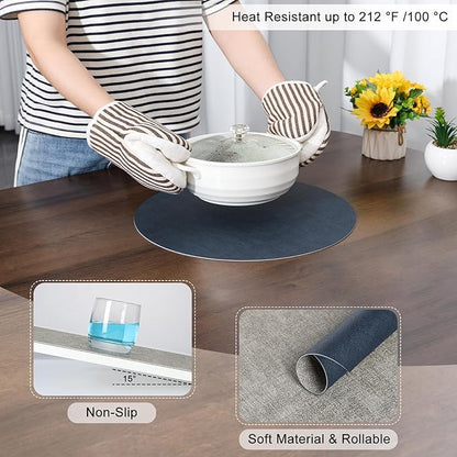 Myir JUN Round Placemats Dual Sided, Faux Leather Place Mats Set of 4 Indoor Placemats for Dining Table Outdoor Placemats Non-Slip Washable Table Mats (Set of 8, Gray Blue)