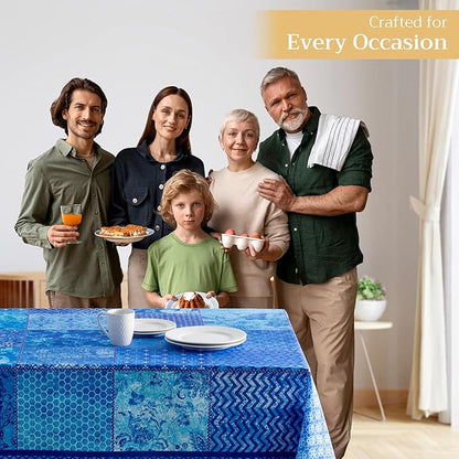 Maison d' Hermine Table Cloth Square Table 100% Cotton 54 x 54 Inches Tablecloth Reusable Decorative Everyday Use for Dining Room, Farmhouse, Home, Party, Festive & Wedding Spring Summer - Indigo Love