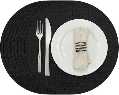 Myir JUN Round Placemats Dual Sided, Faux Leather Place Mats Set of 4 Indoor Placemats for Dining Table Outdoor Placemats Non-Slip Washable Table Mats (Set of 8, Black)