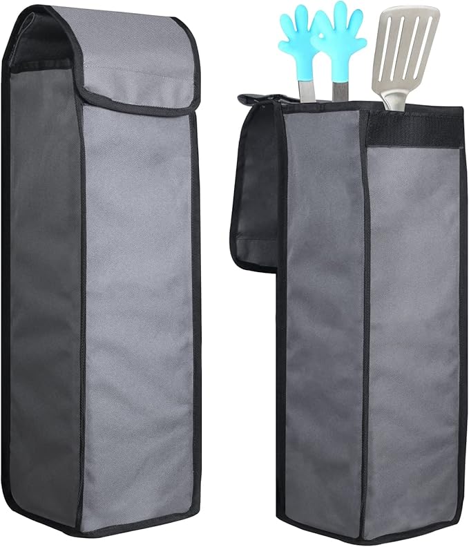 Grill Utensil Accessory Storage Bag Grey Waterproof BBQ Tool Storage Bags Grill Tools Foldable Barbecue Appliance Bracket Bag for Camping Hiking Barbecue（2 Pack）