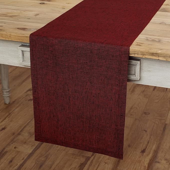 Solino Home Linen Table Runner 48 Inches - 100% Pure Linen Red Garnet Table Runner 14 x 48 Inch Ideal for Dresser and Coffee Tables - Valentines, Winter - Athena