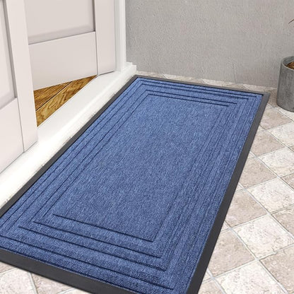 Buganda Front Door Mat Indoor Outdoor Entrance, Non-Slip Natural Rubber Doormats, Easy Clean, Low Profile, Dirt Trapper Entryway Floor Mats for Outside, Garages and Patios, 47x32, Blue