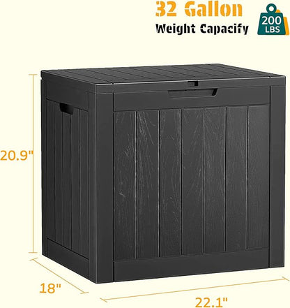 NUNU LAB 32 Gallon Outdoor Storage Box Waterproof, Outside Package Delivery Deck Boxes with Lockable Lid, Backyard Storage Bin For Garden Tools, Patio Cushions Accessories, Black