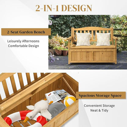 Outdoor Wood Storage Bench, Wooden Large Deck Box - Image 5
