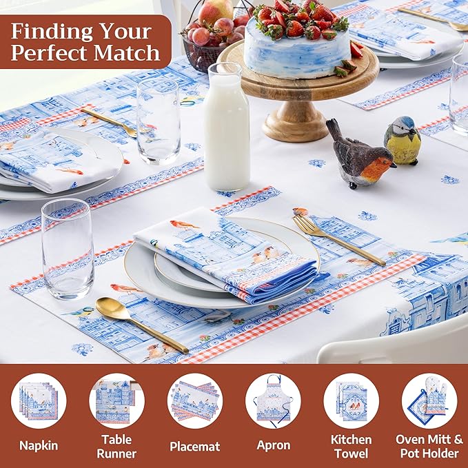Maison d'Hermine Table Cloth Rectangle Table 100% Cotton Tablecloth for Dining Room, Farmhouse, Home, Hotel, Parties & Wedding - Ideal for Easter Decorations Spring & Summer(Amsterdam Canals,70"x90")