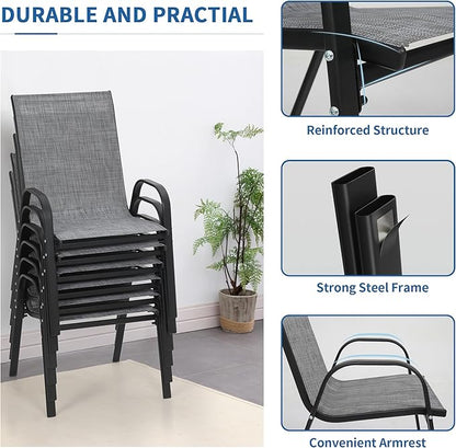 Patio Chairs Set of 6, Outdoor Stackable Dining Chairs | All Weather Textilene - Image 7