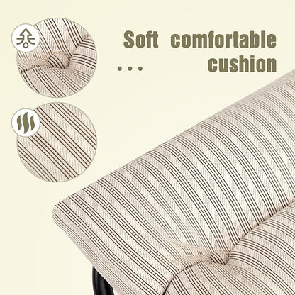 HollyHOME 15"(H) Folding Footrest Stool, Upholstered Small Foldable Ottoman, Accent Padded Sofa Foot Stool for Lazy Chair, Metal Frame Portable Foot Rest Ottoman for Living Room, Bedroom, Beige Stripe