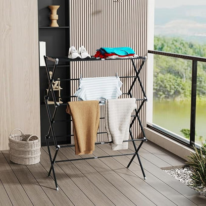 Drying Rack for Laundry, Foldable Clothes Drying Rack, Small Collapsible Dry Rack for Clothes, Use for Indoor & Outdoor Drying Clothes, Black 40"x29"x14.5"