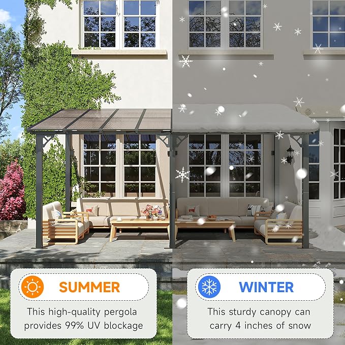 10' x 16' Lean to Gazebo Pergola, Hardtop Gazebo Metal Large Galvanized Steel - Image 5