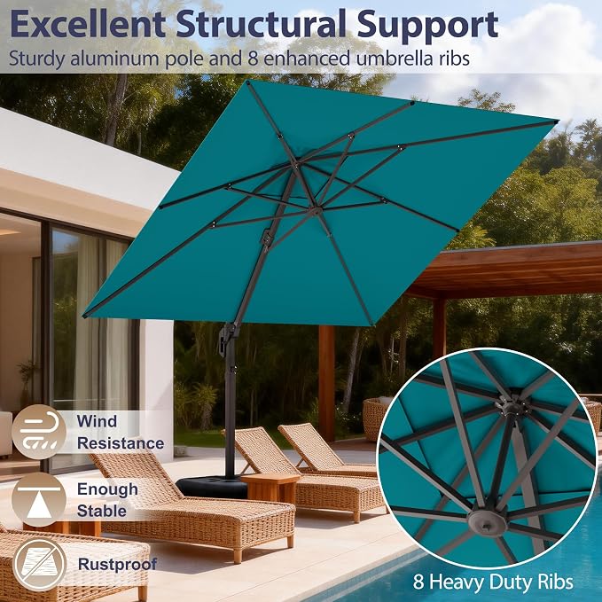 10' X 10' Patio Umbrella Cantilever Outdoor Rectangle Umbrella, Heavy Duty - Image 2