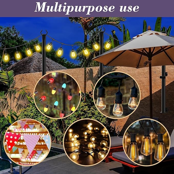 8 Pack String Light Poles,5Ft Metal Poles for Outdoor String Lights,Outdoor Light Poles with Post,Poles/Stand for Outside,Patio,Deck,Backyard,Garden Wedding,Party