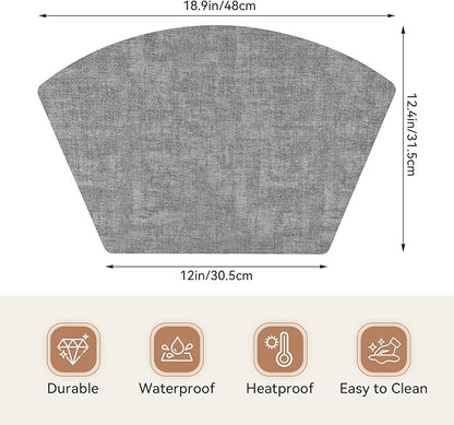Round Table Placemats Set of 4, Faux Leather Wedge Shape Place Mats Heat Resistant Wipeable Washable Table Mats for Dining Outdoor Indoor, Gray