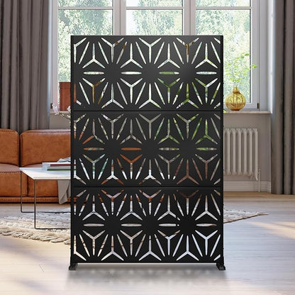 Metal Privacy Screen Outdoor 72" H×47" W, Freestanding Decorative Privacy Screen for Balcony Yard&Garden, Privacy Fence-Black&Star