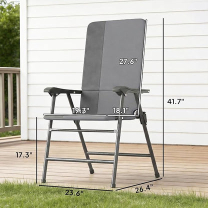 Outsunny Folding Patio Chairs Set of 2 Padded High Back Armrests Light Gray | - Image 3