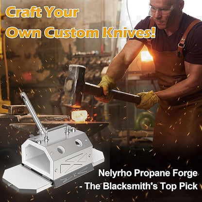 Nelyrho Portable Propane Blacksmith Forge Kit with Double Door, Single Burner, 30PSI Regulator, Knife Making and Beginner Blacksmith Tools