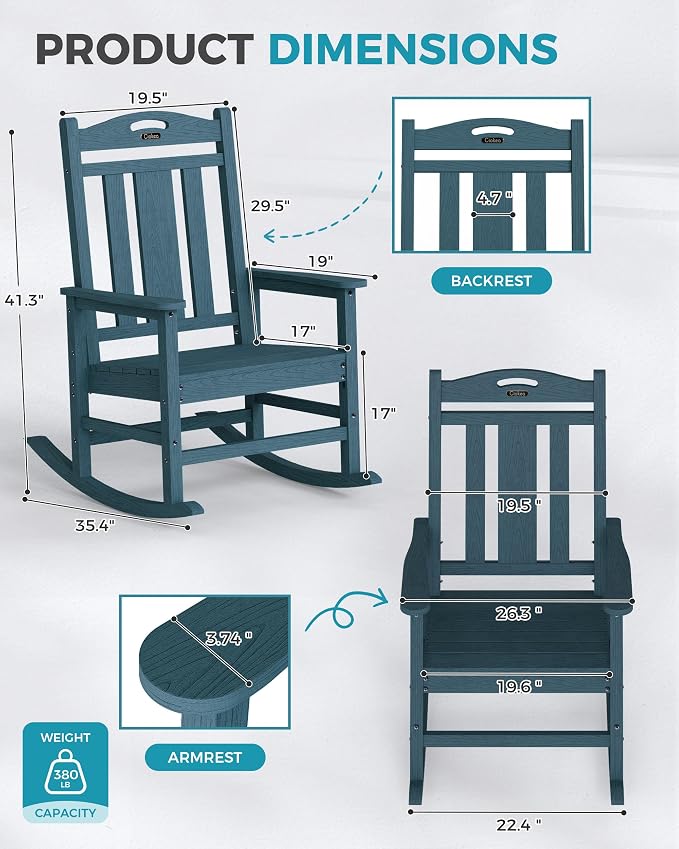 Oversized Outdoor Rocking Chairs Set of 6, 380lbs Heavy-Duty Large Patio Rocker - Image 3