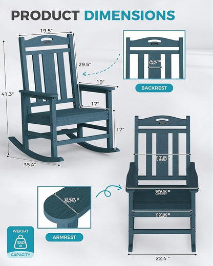 Oversized Outdoor Rocking Chairs Set of 3, 380lbs Heavy-Duty Large Patio Rocker - Image 3