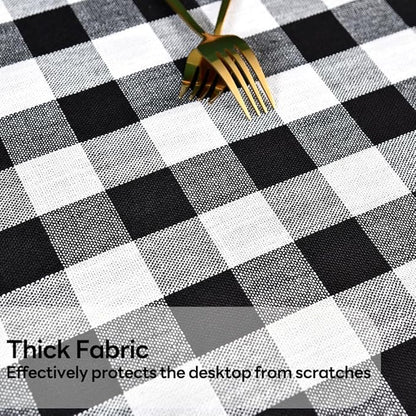 Gingham Tablecloth Rectangle Table Cloth Heavy Duty Cotton Checkered Table Cover for Spring Picnic Kitchen Dining(C-Black, 52x98 inch)