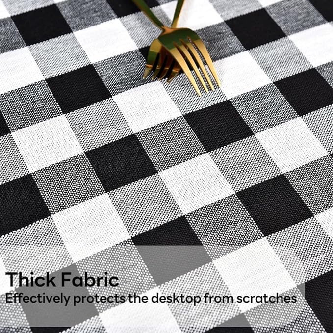 Gingham Tablecloth Rectangle Table Cloth Heavy Duty Cotton Checkered Table Cover for Spring Picnic Kitchen Dining(C-Black, 52x120 inch)