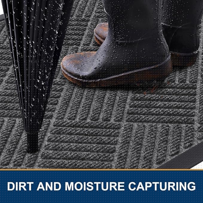 Smiry Front Door Mat Outside Entrance, Heavy Duty Outdoor Indoor Natural Rubber Doormat, Non Slip, Trap Dirt and Moisture, Easy Clean, Low Profile Patio Porch Entryway Mat, 47x23, Light Grey