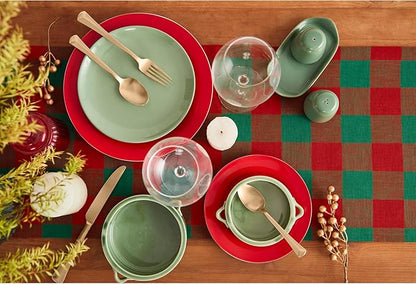 Solino Home Linen Checkered Table Runners 72 Inches Long - 100% Pure Linen Red and Green Buffalo Check Table Runner 14 x 72 Inch Ideal for Dresser, Dining, Winter