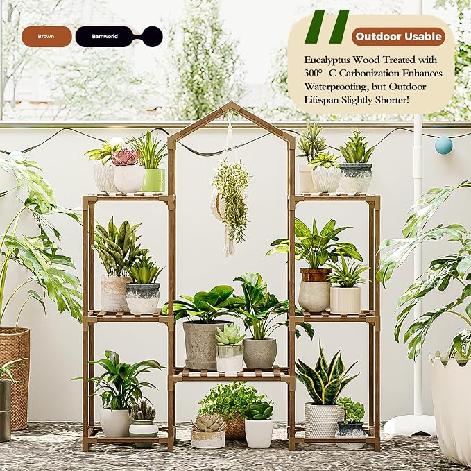 Bamworld Plant Stand Indoor Hanging Plant Shelf Outdoor Large Plant Rack | - Image 2