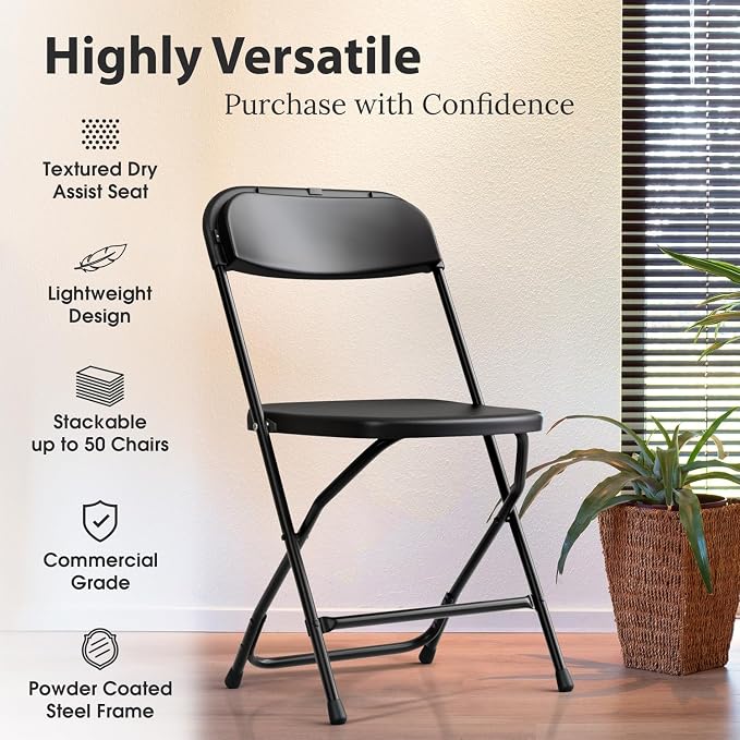 10 Pack Foldable Plastic Chair | Folding & Stackable | 350 lbs Capacity Steel - Image 3