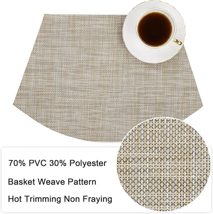 SHACOS Wedge Placemats Set of 4 for Small Round Table Woven Vinyl Table Placemats Wipe Clean CircleTable Mats Indoor Outdoor, Beige