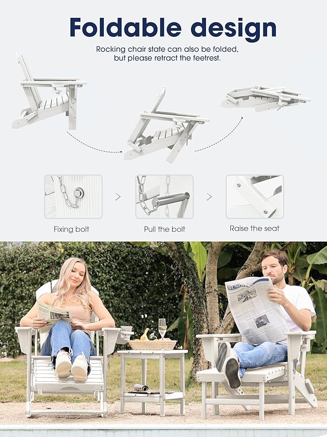 Adirondack Rocking Chair with Ottoman and Cup Holders | HDPE Porch Rocker - Image 4