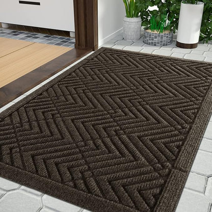 Yimobra Large Door Mat 36x24, All-Season Waterproof Outdoor Mats for Front Door Entrance with Drainage Holes, Heavy Duty Non-Slip Doormat for Garage Patio Entryway Indoor, Brown