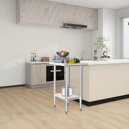 HARDURA Stainless Steel Commercial Work Table Prep Work Metal Table 24×18 Inches with Undershelf and 2" Backsplash Heavy Duty NSF 430 for Kitchen Food Prep