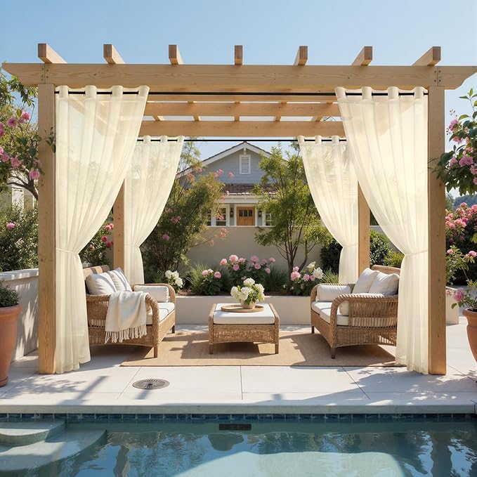 MIULEE Beige Outdoor Curtain for Patio Waterproof 4 Panels 54 x 108 Inch | - Image 2