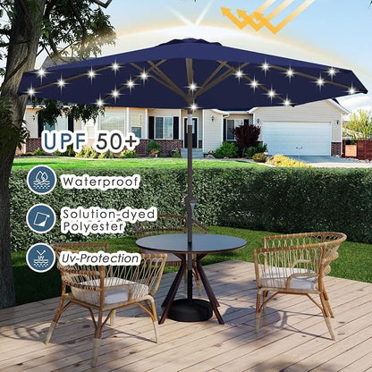 9FT Patio Umbrella with Solar Lights, Outdoor Market Umbrella with Tilt and - Image 5
