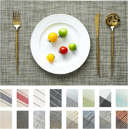 Placemats Set of 12 Vinyl/Plastic Woven Place Mats for Kitchen Table Indoor/Outdoor Washable Placemat Wipeable Dining Table Mats (Brown,12)