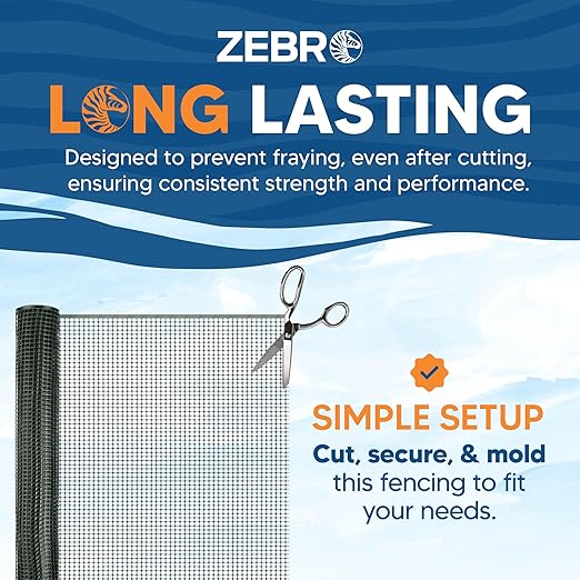 ZEBRO Hardware Mesh Screen & Fence Roll (3' x 25' - Green) - Indoor or Outdoor Balcony, Patio & Porch Netting - Safety Barrier Plastic Fence to Protect Pets & Kids Around The Home