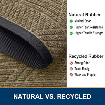 Smiry Front Door Mat Outside Entrance, Heavy Duty Sturdy Natural Rubber Doormat, Trap Dirt and Moisture, Easy Clean Low Profile Mats for Indoor Outdoor Entry, Irregular Triangle (29.5x17, Camel)
