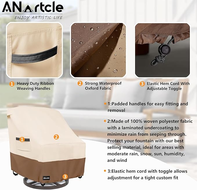 Patio Chair Covers,600D Waterproof Heavy Duty Outdoor Lawn Patio Furniture Covers,Patio Swivel Chair Covers for Outdoor Furniture,(35W x 37D x 36H inches) Beige&Brown
